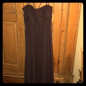 David’s Bridal Mocha Chiffon long gown/beading S10